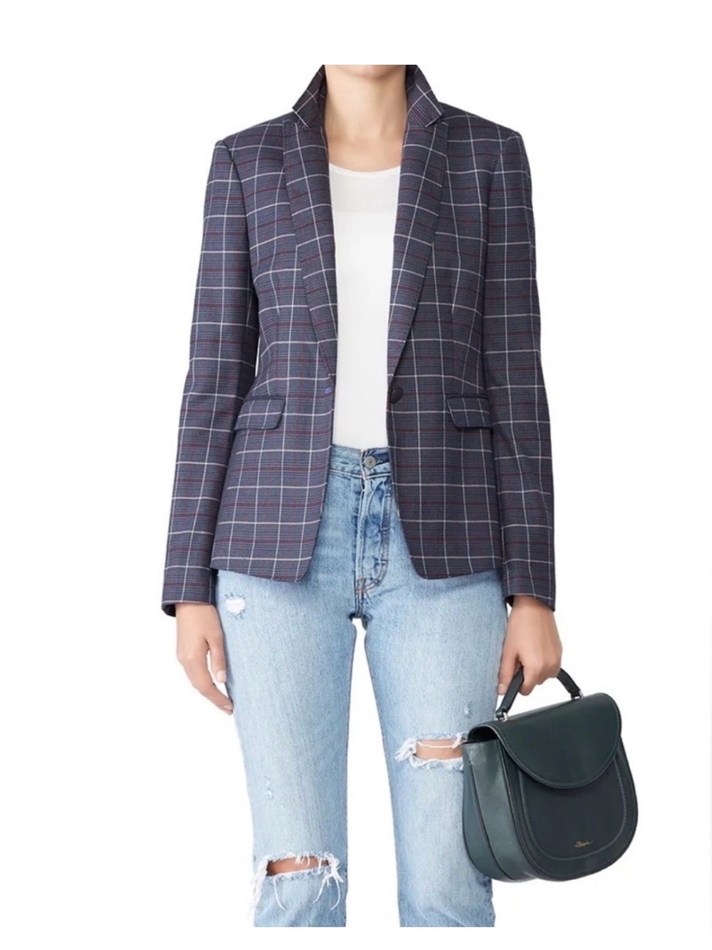 EUC SZ 2 Rag & Bone Lexington Blue and Pink Plaid Blazer